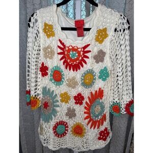 Vintage‎ Y2K Cristina Boho Crochet Floral Knit Top Lined Tunic Large